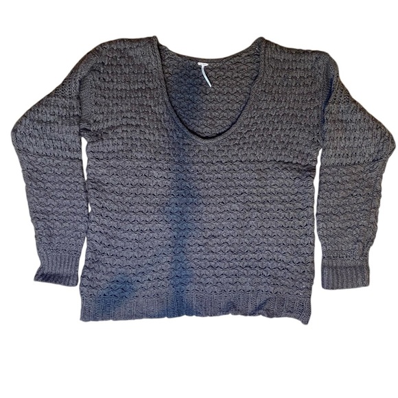 Free People Oversized Lagenlook Gray Brown Knit Wool Sweater Size L - Picture 1 of 8